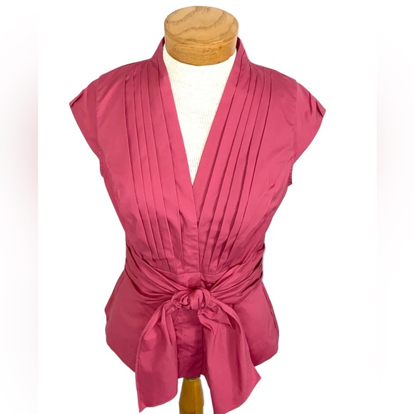 Anne Kline Sz 2 Tie Waste Cap Sleeve Pink Top - Picture 4 of 6